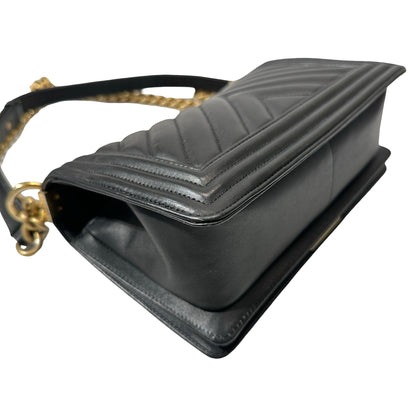 Used Chanel Lambskin Leather Boy 25 Shoulder Bag Black GHW