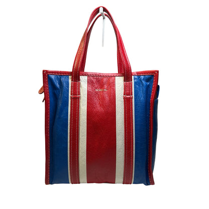 Used BALENCIAGA Leather Bazar Shopper Tote Bag Red White Blue