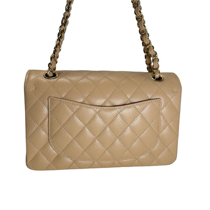 Brand New CHANEL Quilted Caviar Classic Flap Chain Shoulder Bag Beige Gold
