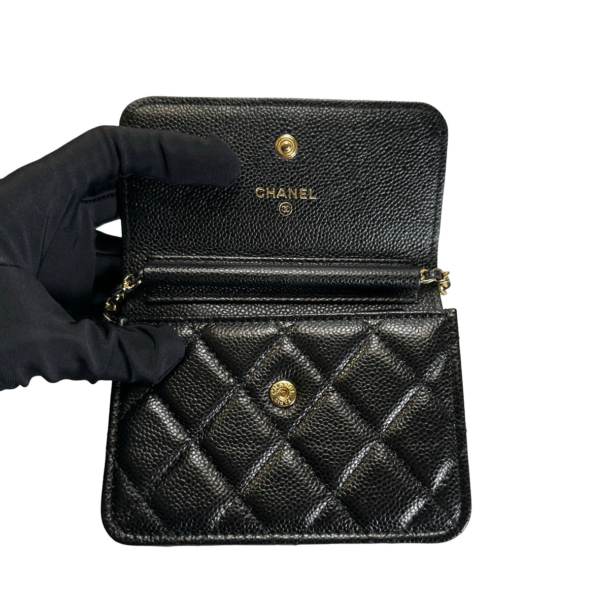 Used CHANEL Caviar Quilted Mini Flap Bag Chain Shoulder Bag Black Gold hardware