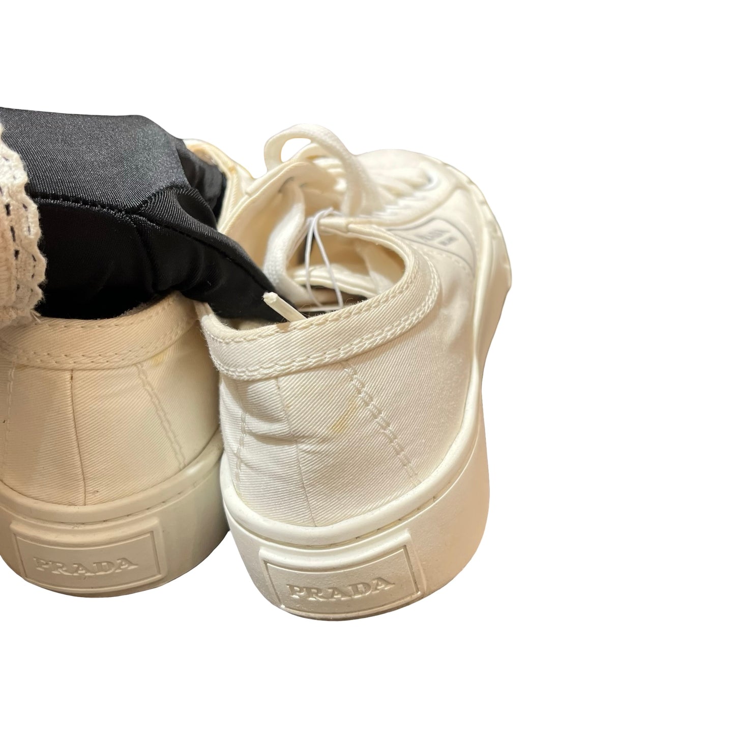 Used PRADA Gabardine Wheel Sneakers Shoes White