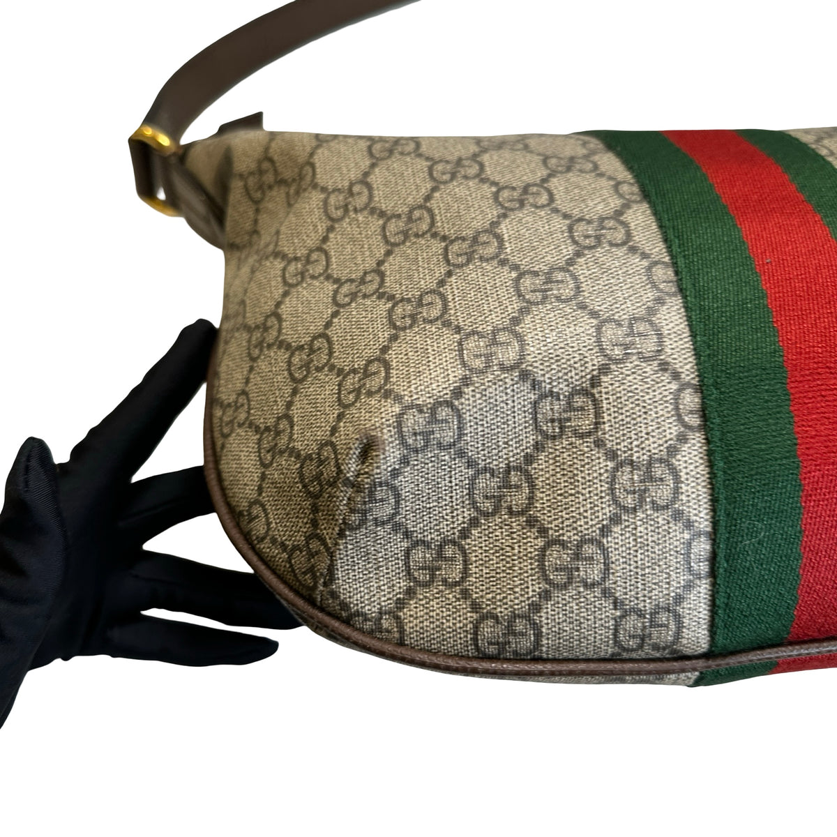 Used GUCCI GG Supreme Web Ophidia Shoulder Bag Beige Brown Green Red