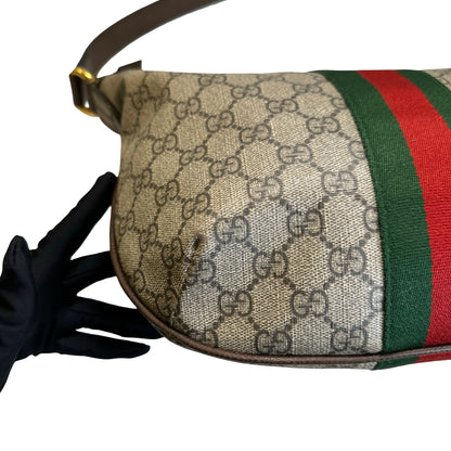 Used GUCCI GG Supreme Web Ophidia Shoulder Bag Beige Brown Green Red