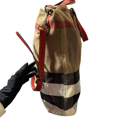 Used BURBERRY Tote Bag Beige Red