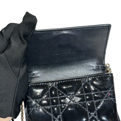 Used DIOR Cannage Patent Leather LADY DIOR NANO POUCH with CHAIN Chain Shoulder Bag Black GHW
