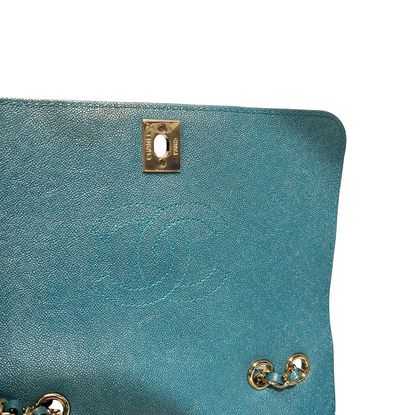 Used CHANEL Chevron Statement Flap Chain Shoulder Pearl Green GHW Chain Shoulder Bag