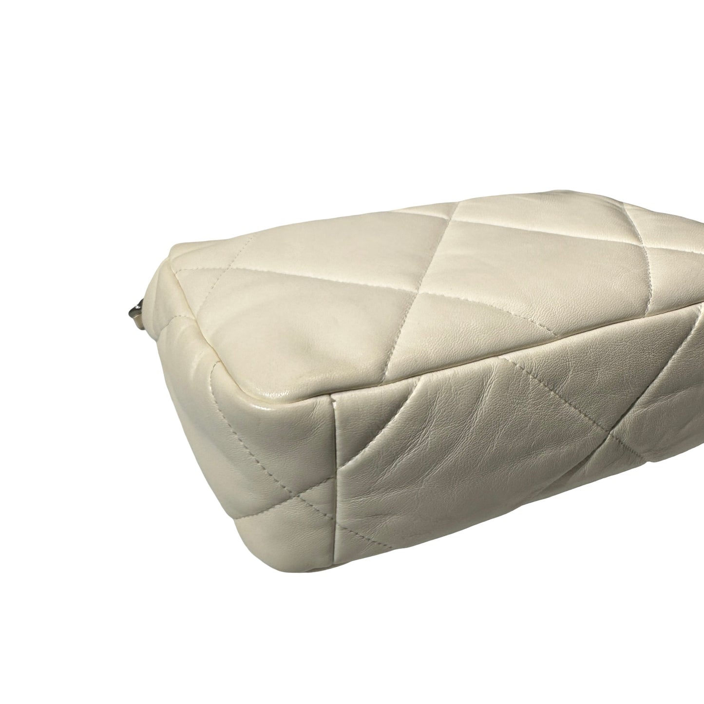 Used CHANEL Lambskin Leather 19 Small Shoulder Bag White GHW
