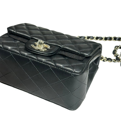 New Chanel Lambskin Leather Mini flap 17cm Cross Body Bag Black GHW