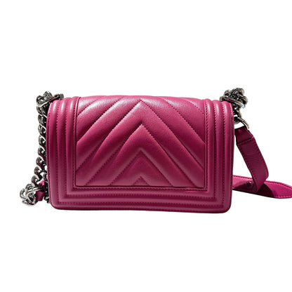 Used CHANEL Boy 20cm Cross Body Bag Red PHW