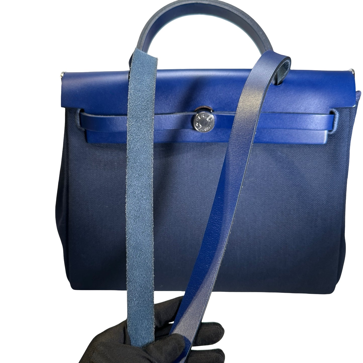Used HERMES Canvas Leather Herbag 31 Handbag Navy PHW