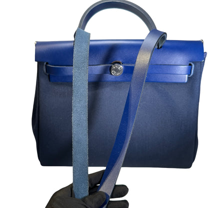 Used HERMES Canvas Leather Herbag 31 Handbag Navy PHW