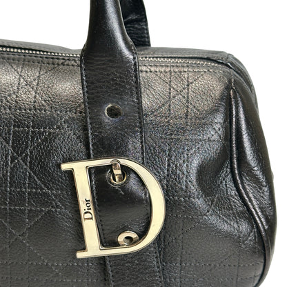 Used DIOR Cannage Leather Cannage Handbag Handbag Black Silver