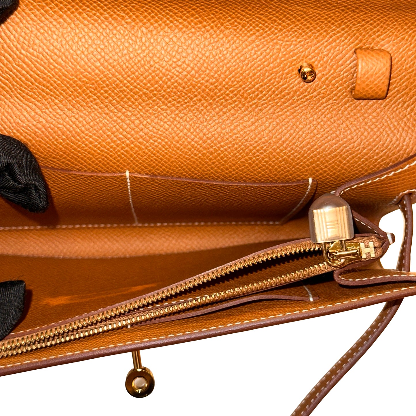 Used HERMÈS Epsom Leather KELLY. TO GO Cross Body Bag Gold (37) GHW