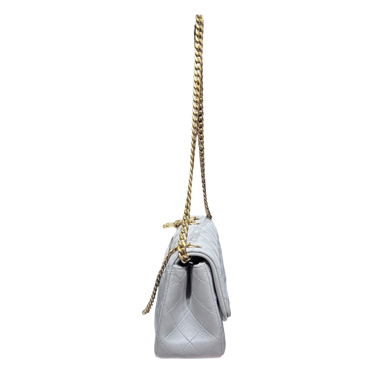 Used CHANEL Lambskin Leather Classic Flap Mini Chain Shoulder Bag Grey GHW