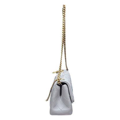 Used CHANEL Lambskin Leather Classic Flap Mini Chain Shoulder Bag Grey GHW