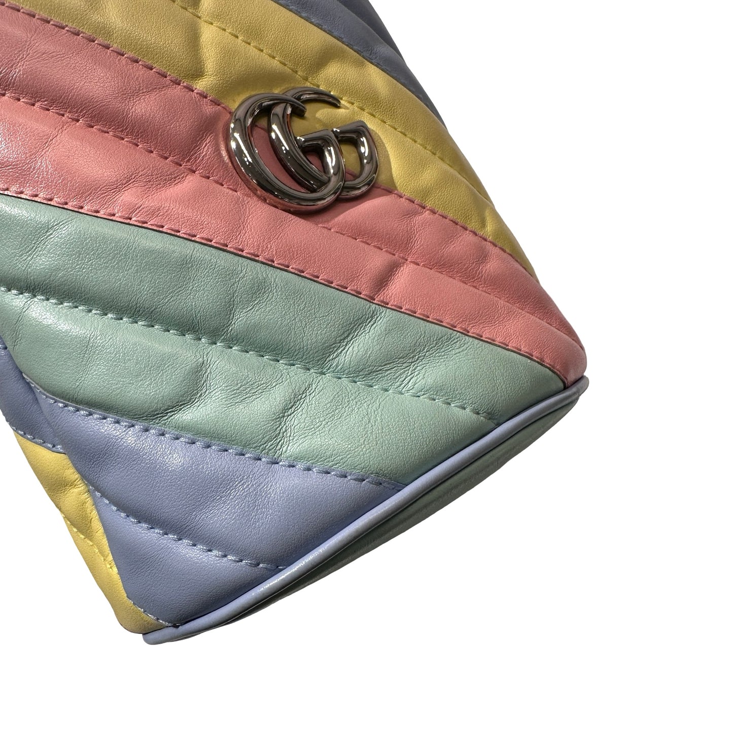 Used GUCCI Lambskin Leather GG MARMOUNT Drawstring Bag PHW Rainble