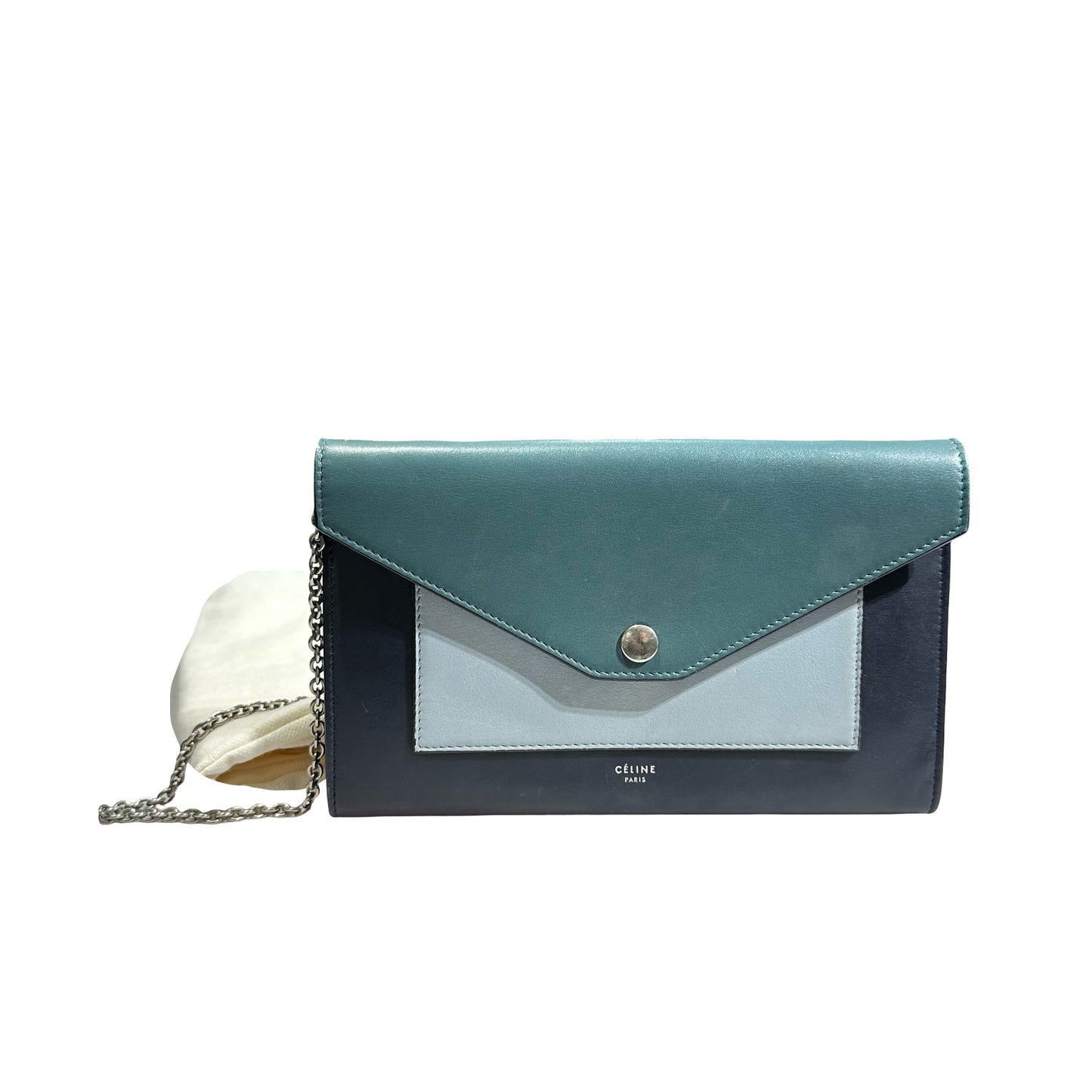 Used Céline Calfskin Leather Wallet on Strap Shoulder Bag Navy PHW