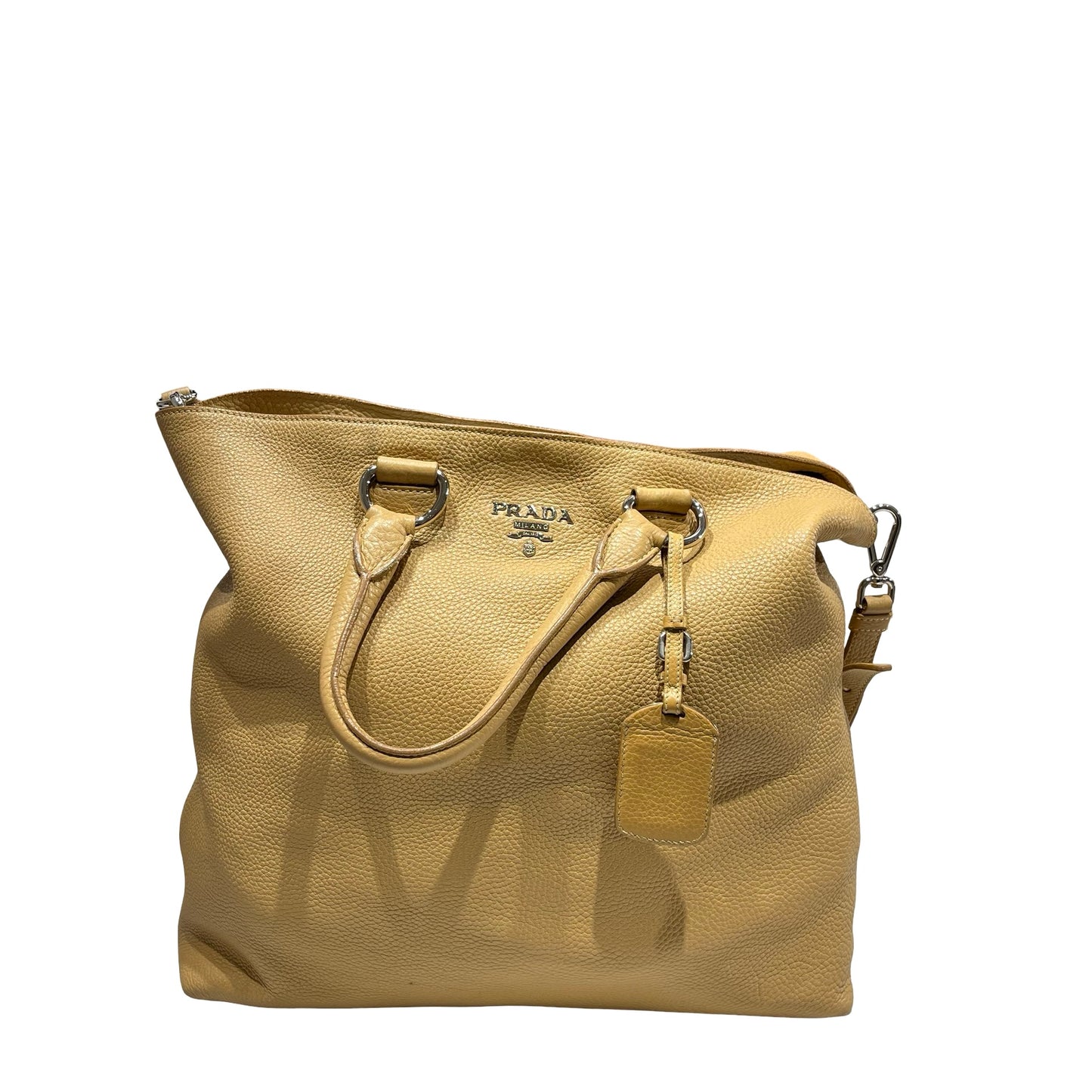 Used PRADA Tote Bag PHW Beige Blue