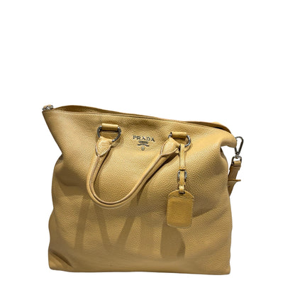 Used PRADA Tote Bag PHW Beige Blue