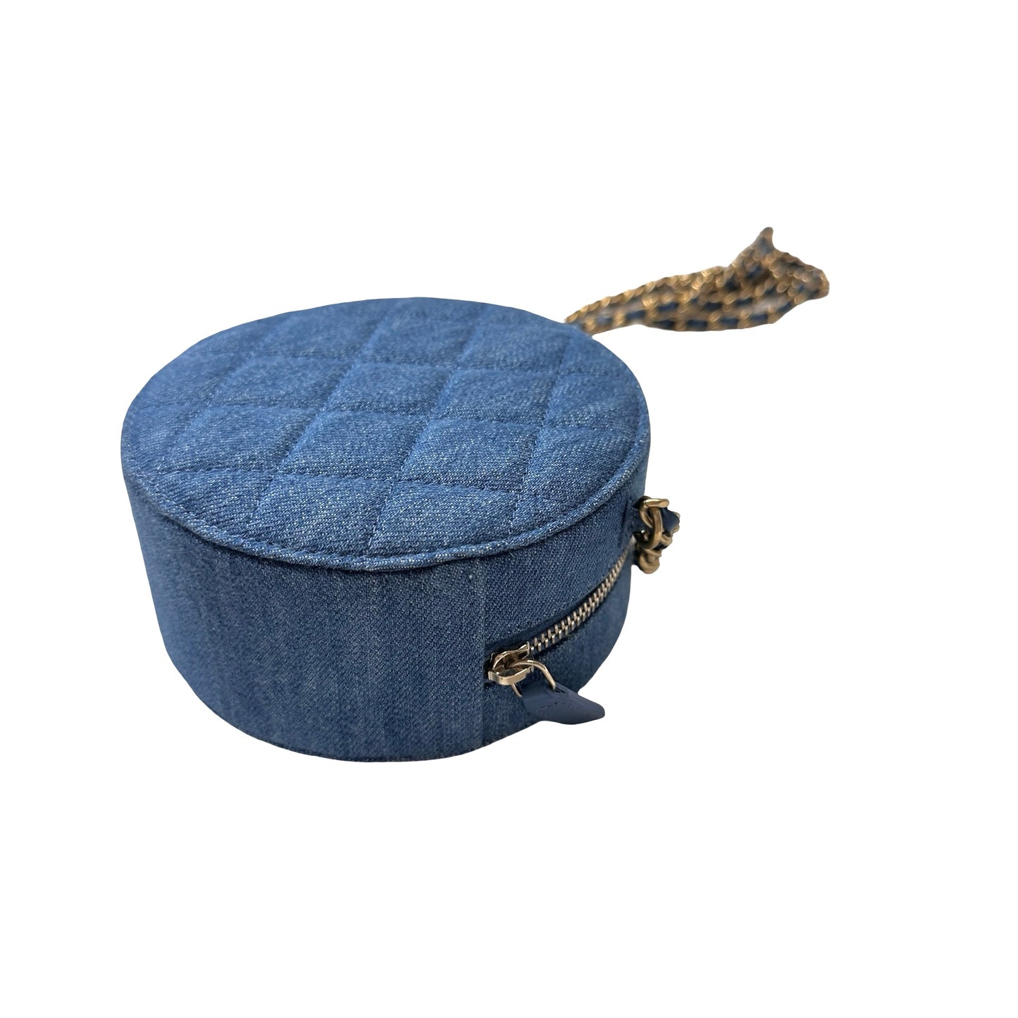 Used CHANEL Denim Chain with Gold Ball Cross Body Bag Denim Blue GHW