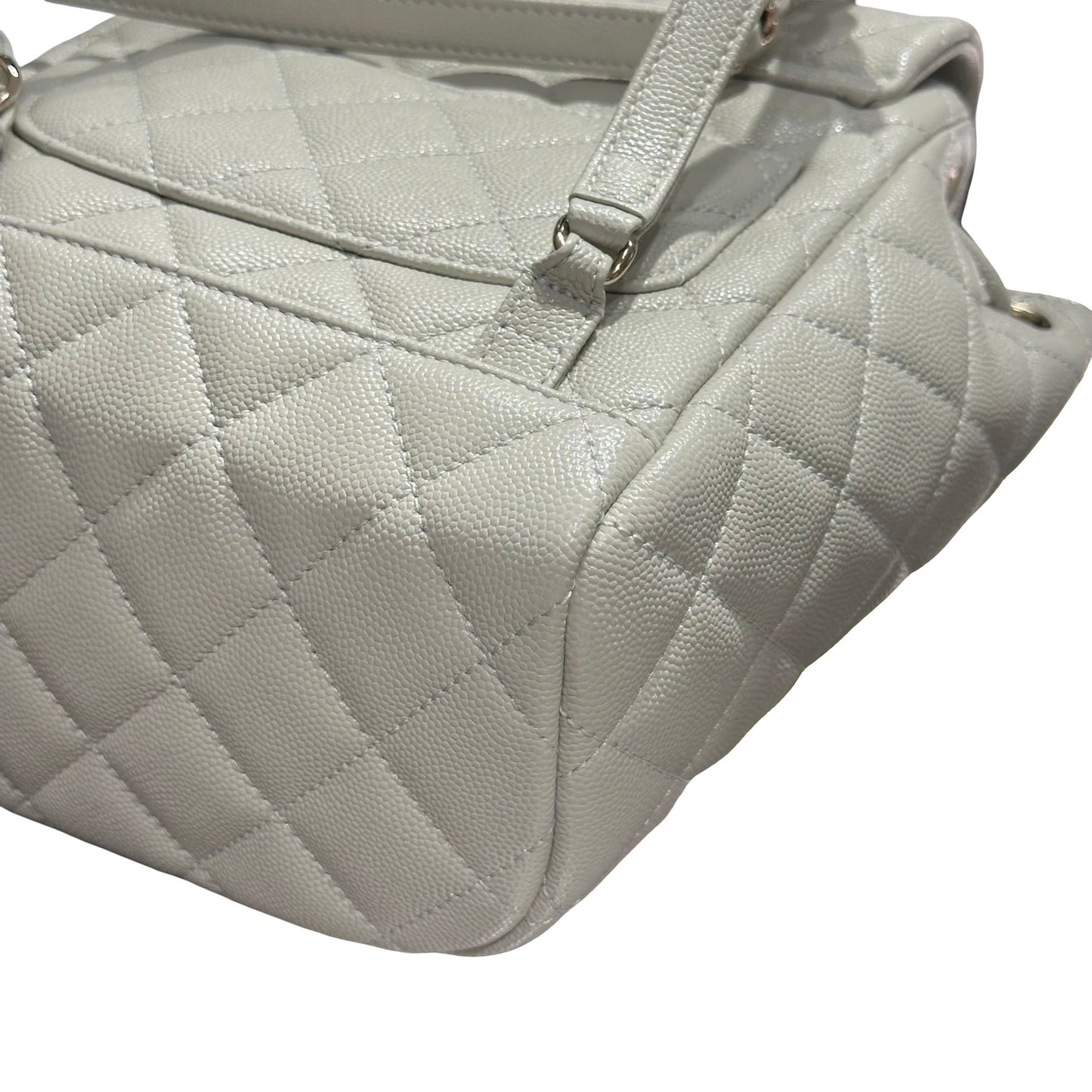 Used CHANEL Calfskin Leather Backpack Calf Skin Backpack Gray GHW