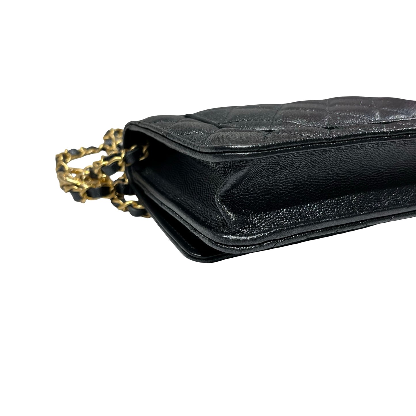 Used Chanel Caviar Leather Wallet on Chain Black GHW