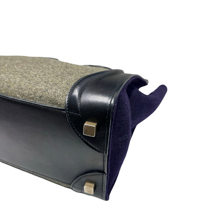 Used CÉLINE Calfskin Leather LUGGAGE Handbag GREEN PURPLE Black GHW