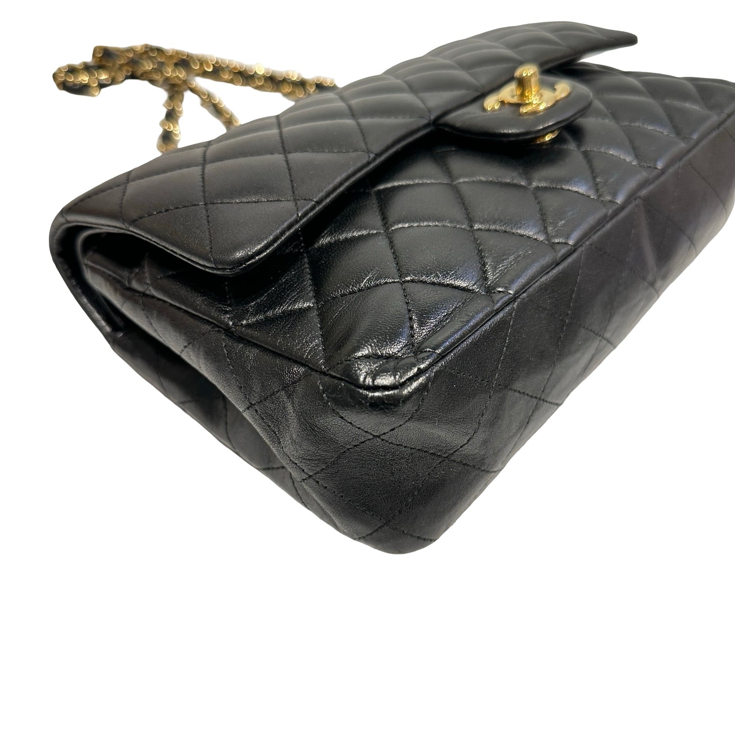 Used Chanel Calfskin Leather CF 25 Shoulder Bag Black GHW