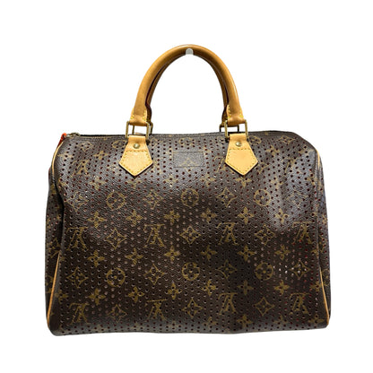 Used LOUIS VUITTON Monogram Perforated Speedy 30 Handbag Brown Fuchsia