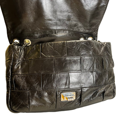Used CHANEL Chocolate Bar Aged Calfskin 2.55 Reissue Flap Bag Chocolate Bar Chain Shoulder Bag Black，PHW
