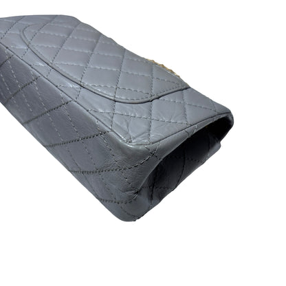 Used CHANEL Calfskin Leather Mini 2.55 Chain Shoulder Bag Grey GHW