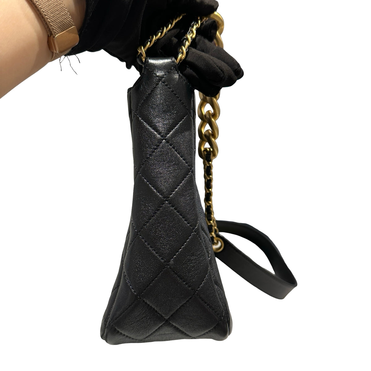 Used CHANEL Lambskin 22PHobo Bag Shoulder Bag Black Gold
