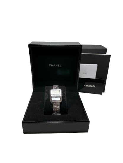 CHANEL Tweed Boy-Friend Tweed Watch Silver Black PHW