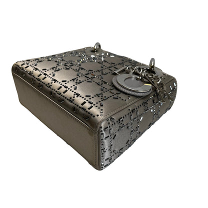 DIOR Cannage Studded Lady Dior Handbag Grey Silver