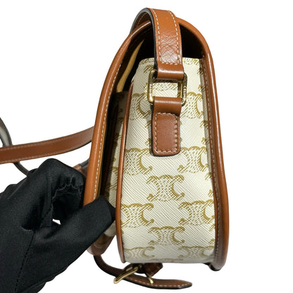 Used CÉLINE Canvas Folco Medium Cross Body Bag White Brown GHW