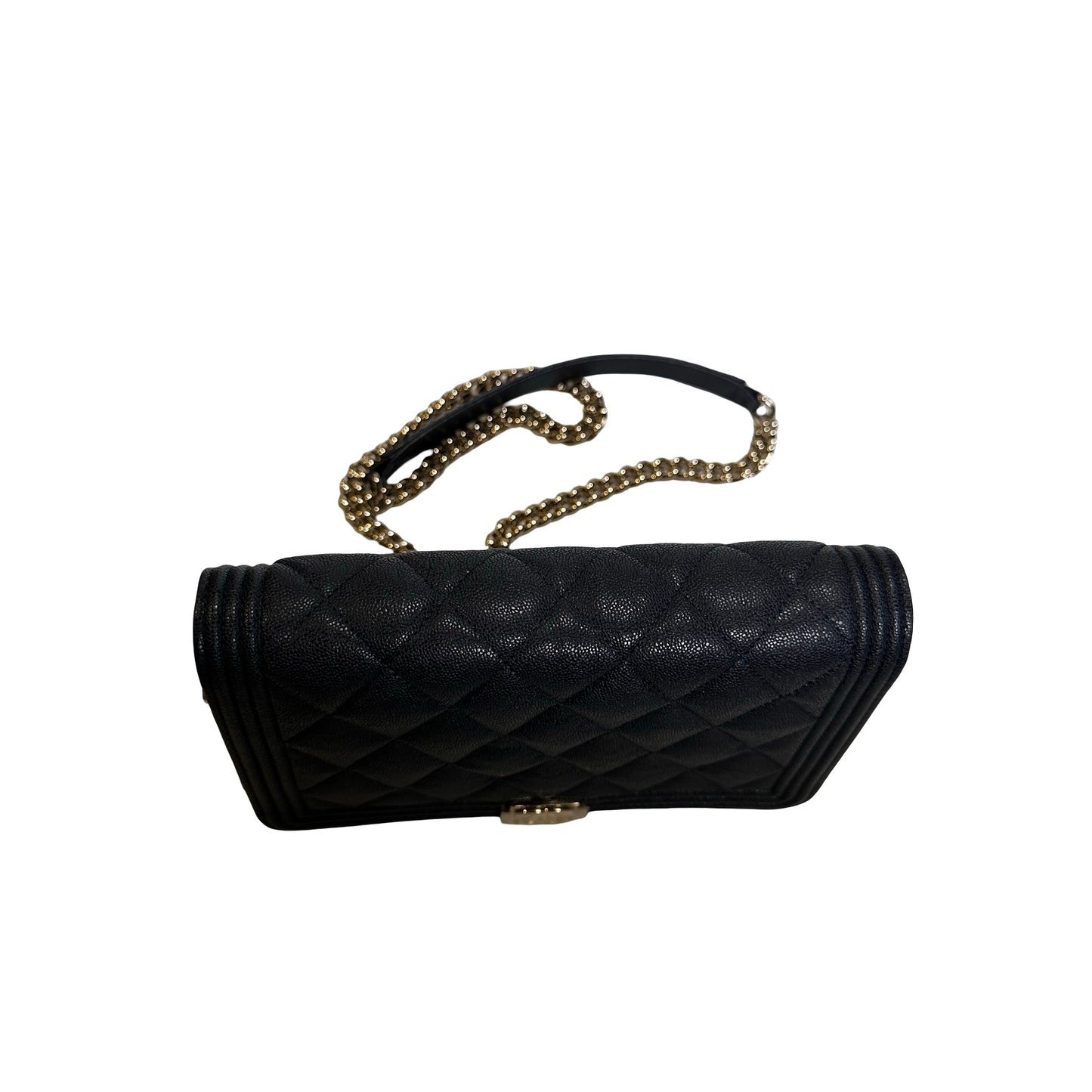 Used CHANEL Quilted BOY CHANEL WALLET ON CHAIN Wallet on chain Navy GHW