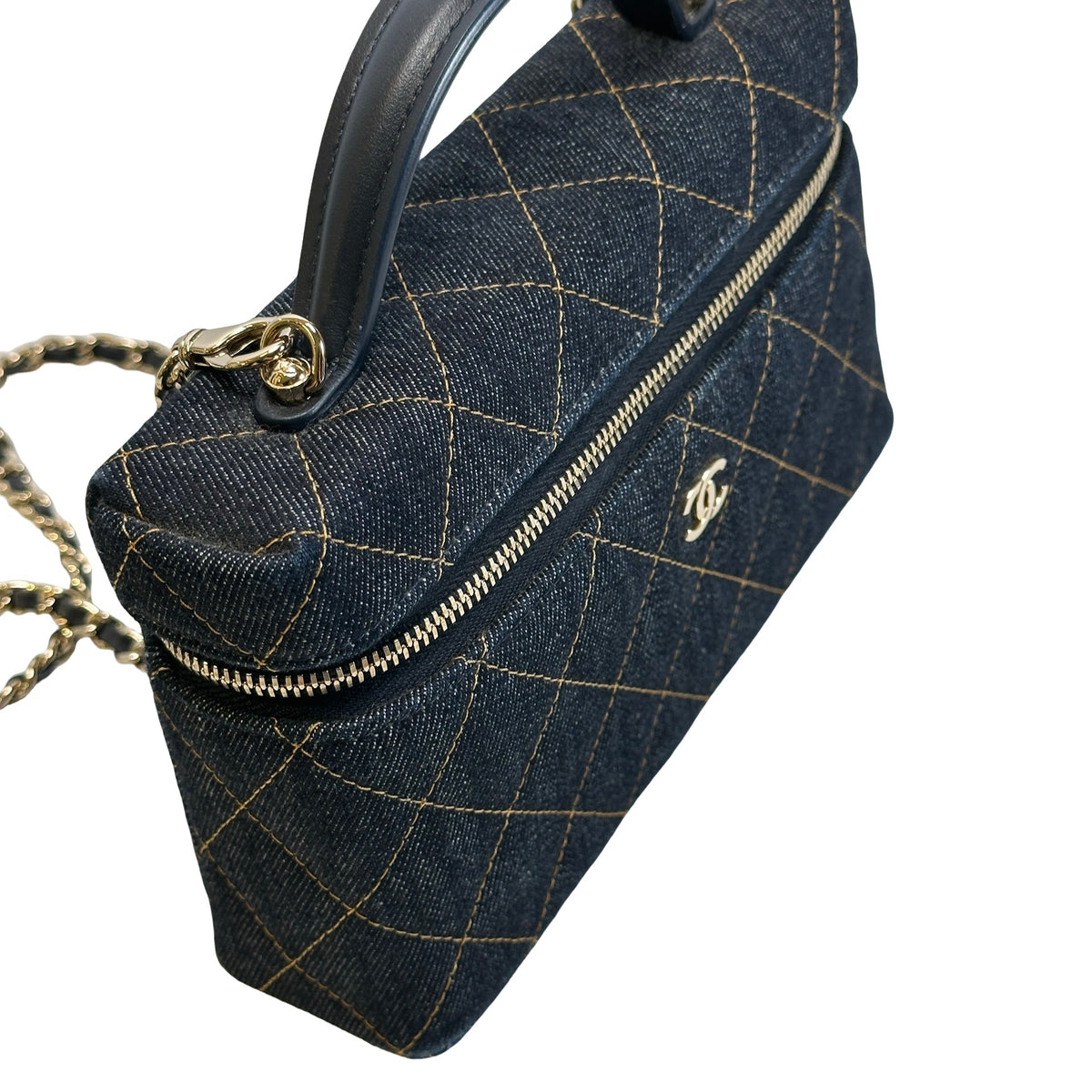 Used CHANEL Quilted Denim Denim Vanity Bag Vanity case Blue