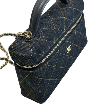 Used CHANEL Quilted Denim Denim Vanity Bag Vanity case Blue