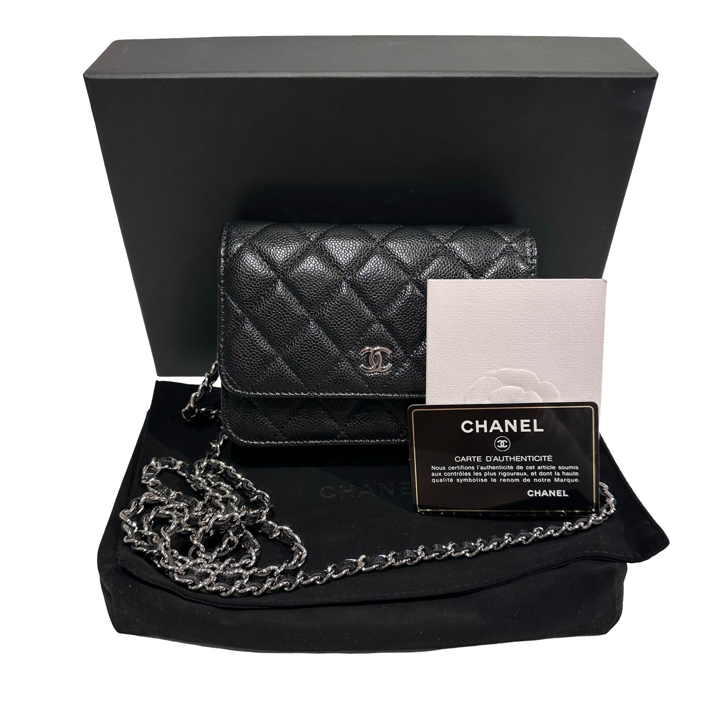 Used CHANEL Calfskin Leather MINI WOC Cross Body Bag Black PHW