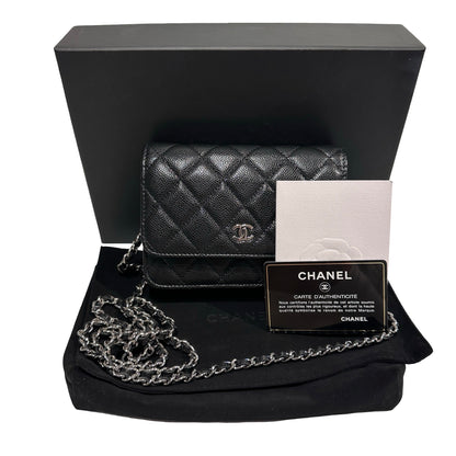 Used CHANEL Calfskin Leather MINI WOC Cross Body Bag Black PHW