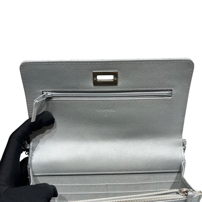 Used CHANEL Calfskin Leather 2.55 WOC Cross Body Bag Grey PHW