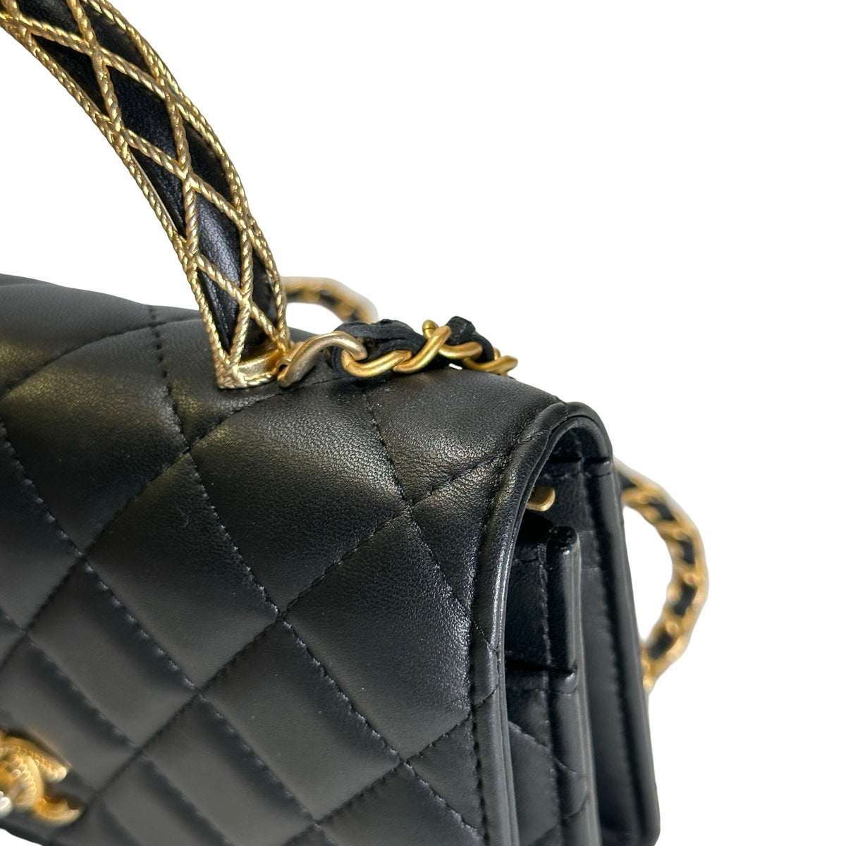 Used CHANEL Quilted Leather Wallet on Chain Wallet on chain Black Gold