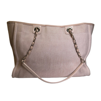 Used CHANEL Canvas Logo Deauville Tote Tote Bag Beige GHW