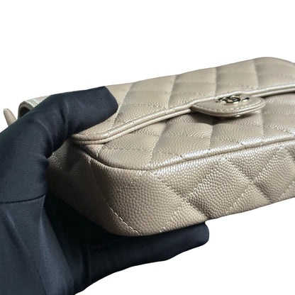 Used CHANEL Quilted Lambskin Flap Bag Handbag Beige GHW