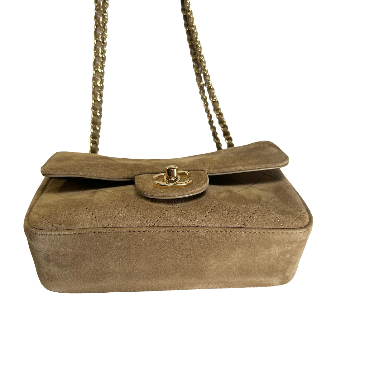 Brand New CHANEL Suede Classic Flap Shoulder Bag Beige GHW