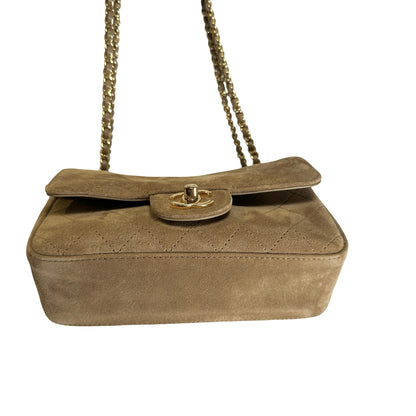Brand New CHANEL Suede Classic Flap Shoulder Bag Beige GHW