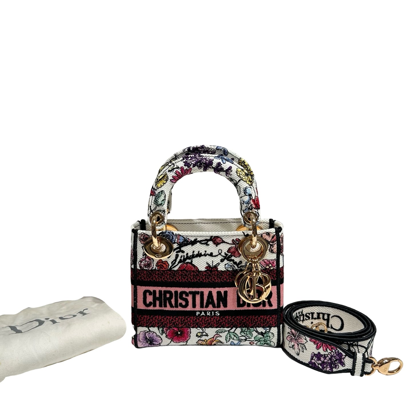 DIOR MINI LADY D-LITE CANVAS MULTICOLOR FLORILEGIO EMBROIDERY GHW [3000163]