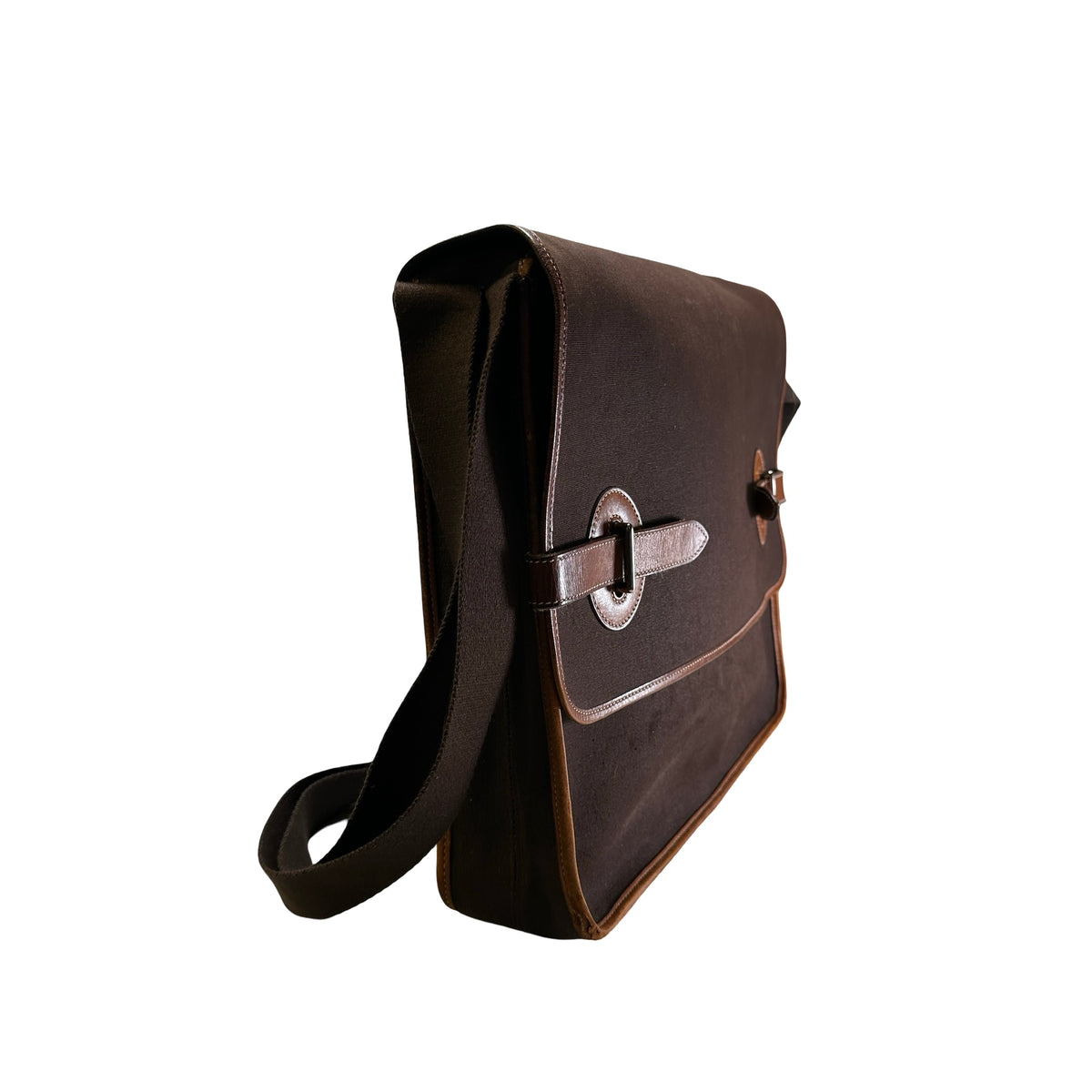 Used HERMES Canvas Leather Barda Shoulder Bag Brown