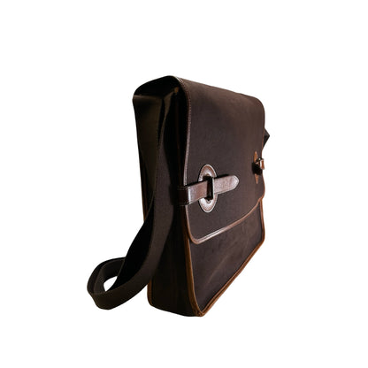 Used HERMES Canvas Leather Barda Shoulder Bag Brown