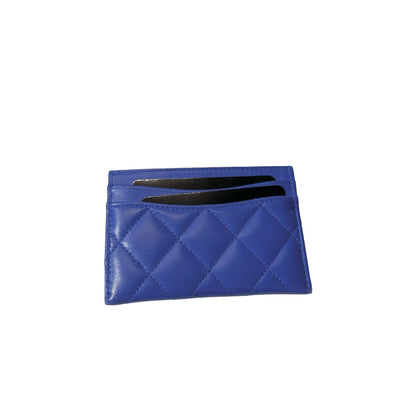 Used Chanel Lambskin Leather Card Holder Navy Blue